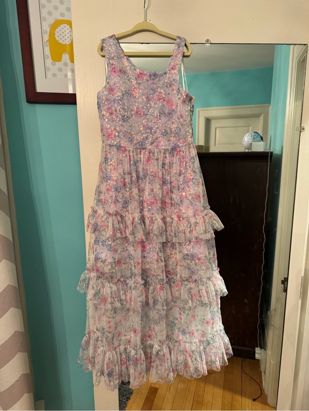 Rare Editions Lavender and Pink Floral Tiered Dress
